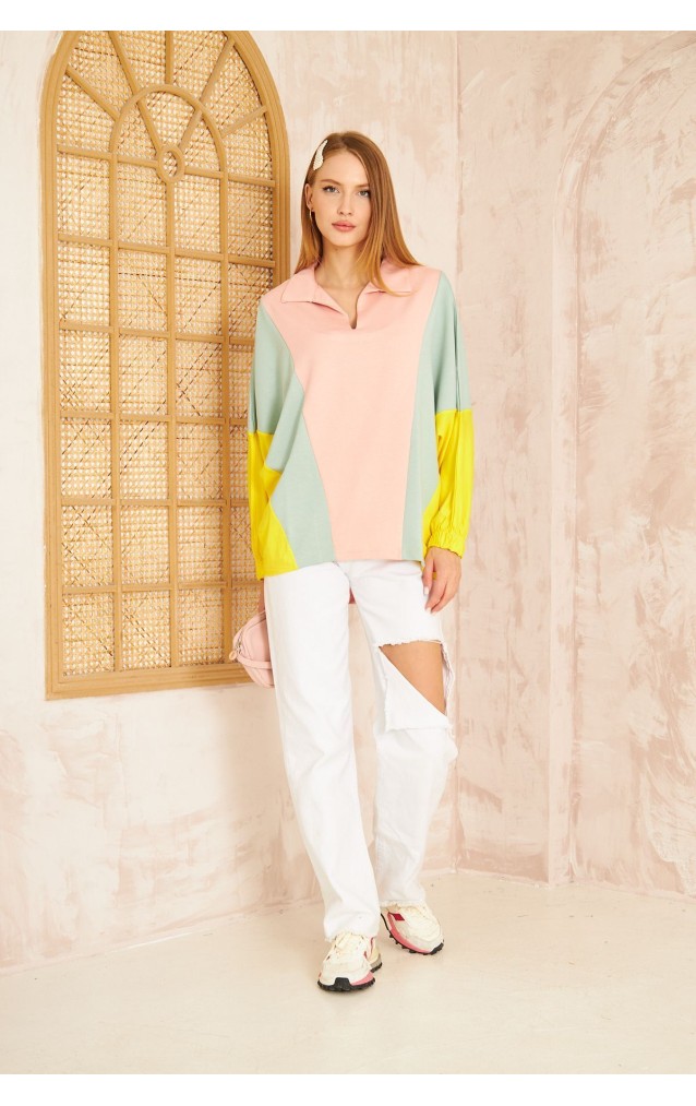 Pasaklı Giyim Kadın Polo Yaka Sweatshirt 3473270 Pudra