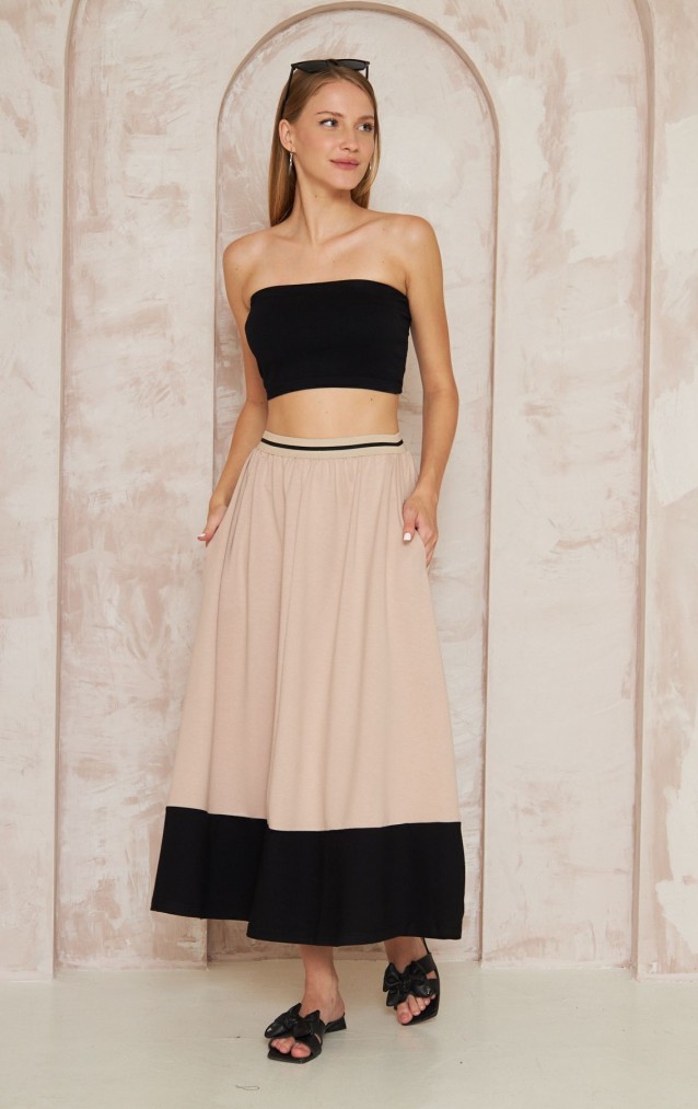 Pasaklı Giyim Kadın Kiloş Etek Renk Bloklu 3535230 Bej