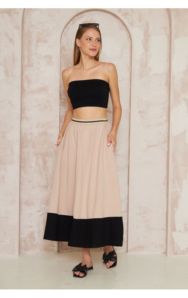 Pasaklı Giyim Kadın Kiloş Etek Renk Bloklu 3535230 Bej