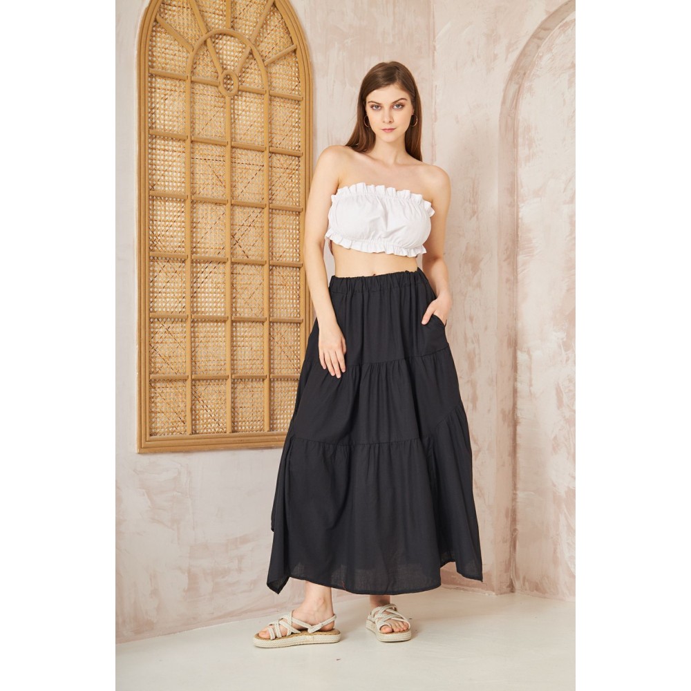 Pasaklı Giyim Pasaklı Giyim Kadın Asimetrik 3 Kat Etek Siyah - Premium Kadın Giyim