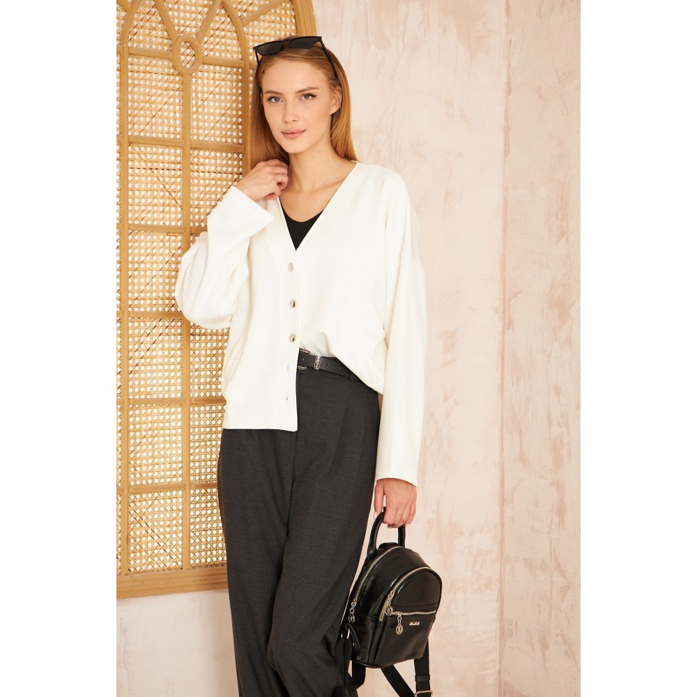 Pasaklı Giyim Pasaklı Giyim Kadın Scuba Hırka Beyaz - Premium Kadın Giyim