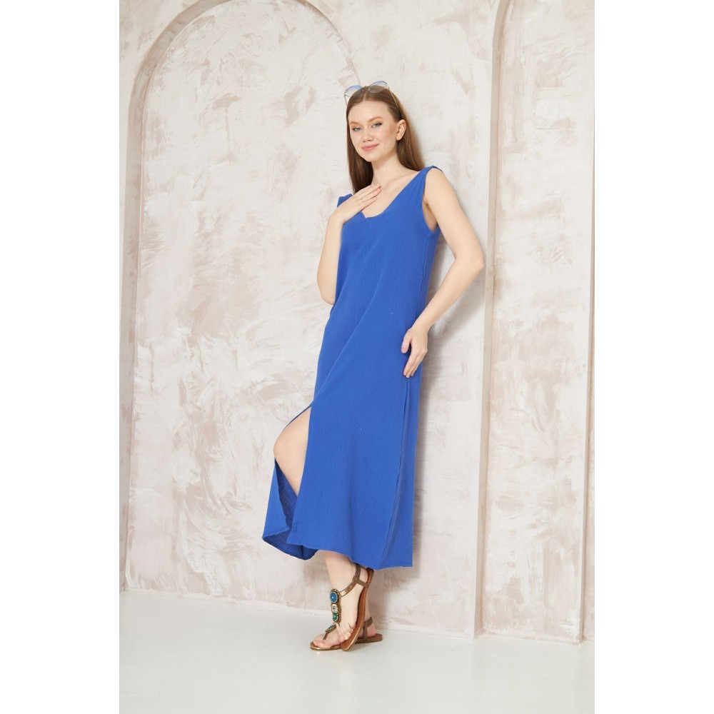 Pasaklı Giyim Pasaklı Giyim Kadın %100 Pamuk Müslin Elbise İndigo - Premium Kadın Giyim