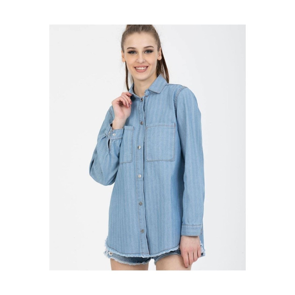 Pasaklı Giyim Pasaklı Giyim Kadın Denim Kot Gömlek Açık Mavi - Premium Kadın Giyim
