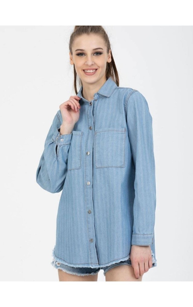 Pasaklı Giyim Kadın Denim Kot Gömlek 3286308 Açık Mavi