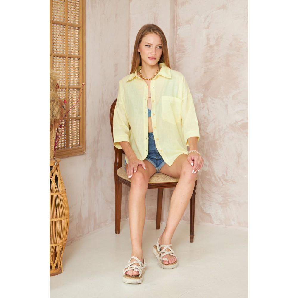 Pasaklı Giyim Pasaklı Giyim Kadın Flamlı Keten Gömlek Sarı - Premium Kadın Giyim