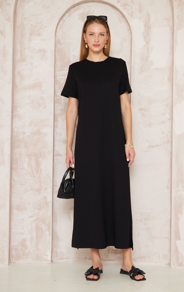 Pasaklı Giyim Kadın Omzu Düğmeli Elbise 3618310 Siyah