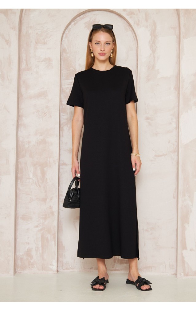 Pasaklı Giyim Kadın Omzu Düğmeli Elbise 3618310 Siyah