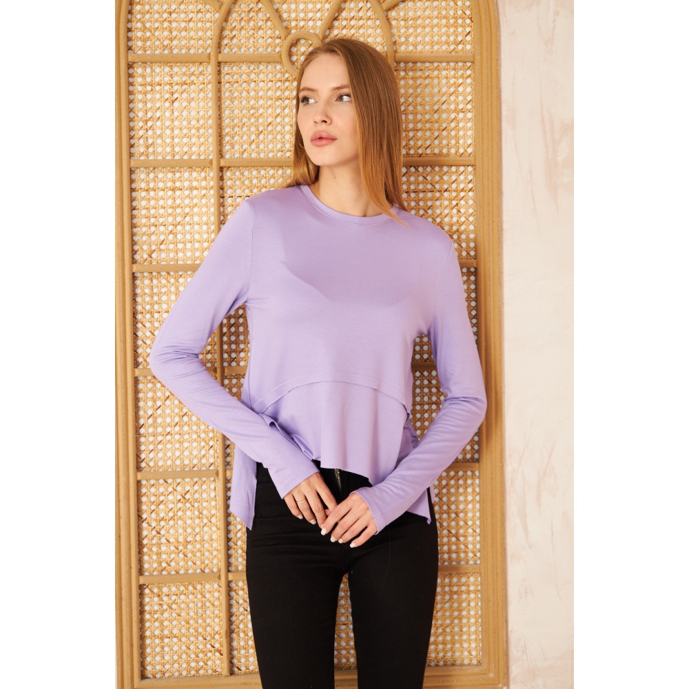 Pasaklı Giyim Pasaklı Giyim Kadın Parmak Geçirmeli Yoga Bluz Lila - Premium Kadın Giyim
