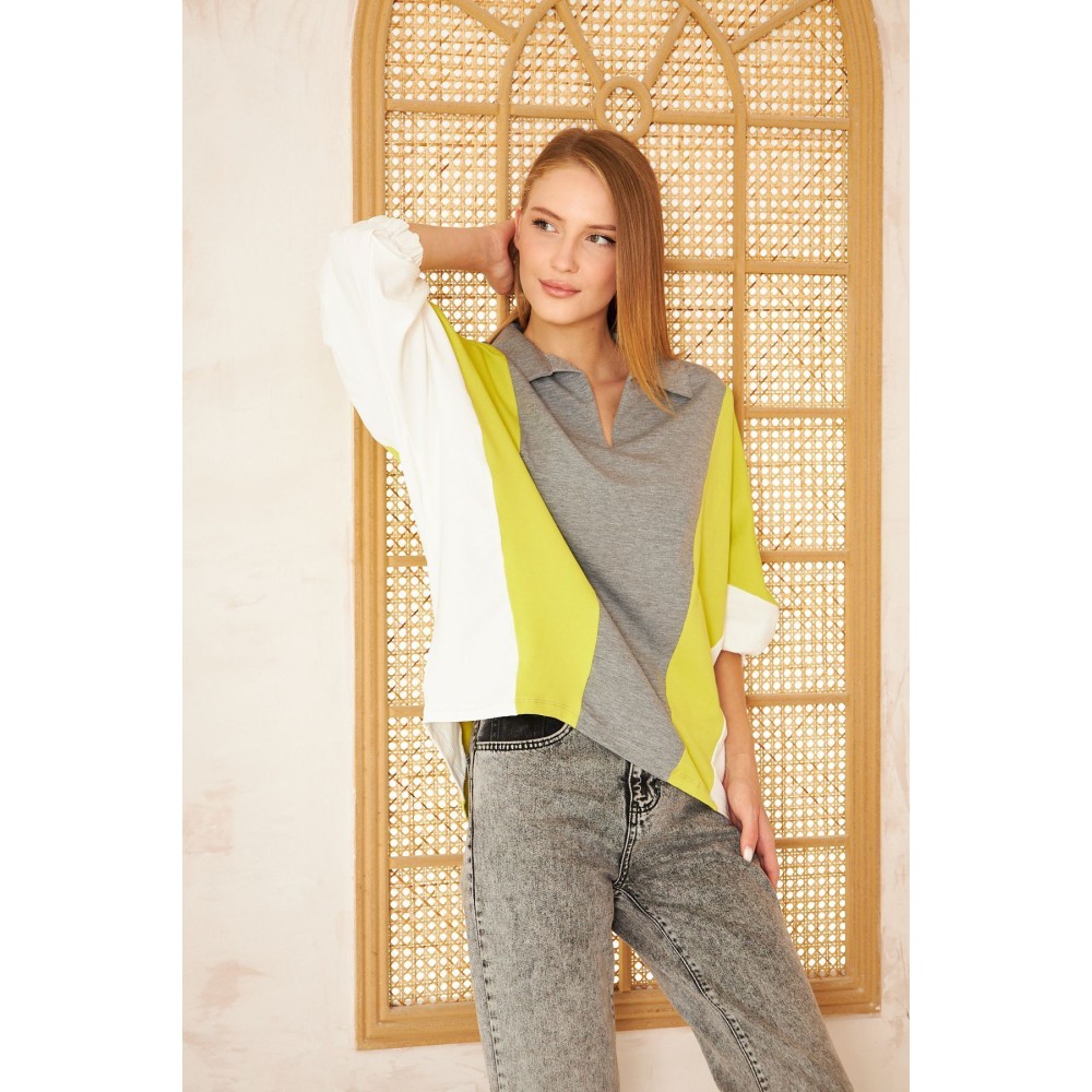 Pasaklı Giyim Pasaklı Giyim Kadın Polo Yaka Sweatshirt Gri - Premium Kadın Giyim