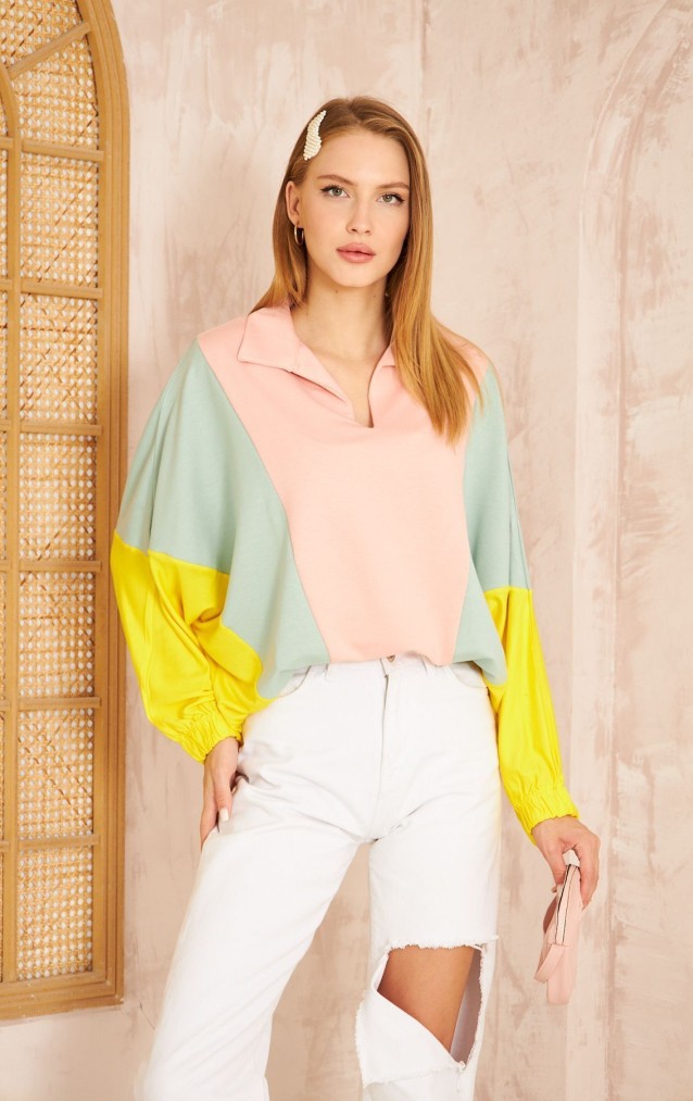 Pasaklı Giyim Kadın Polo Yaka Sweatshirt 3473270 Pudra