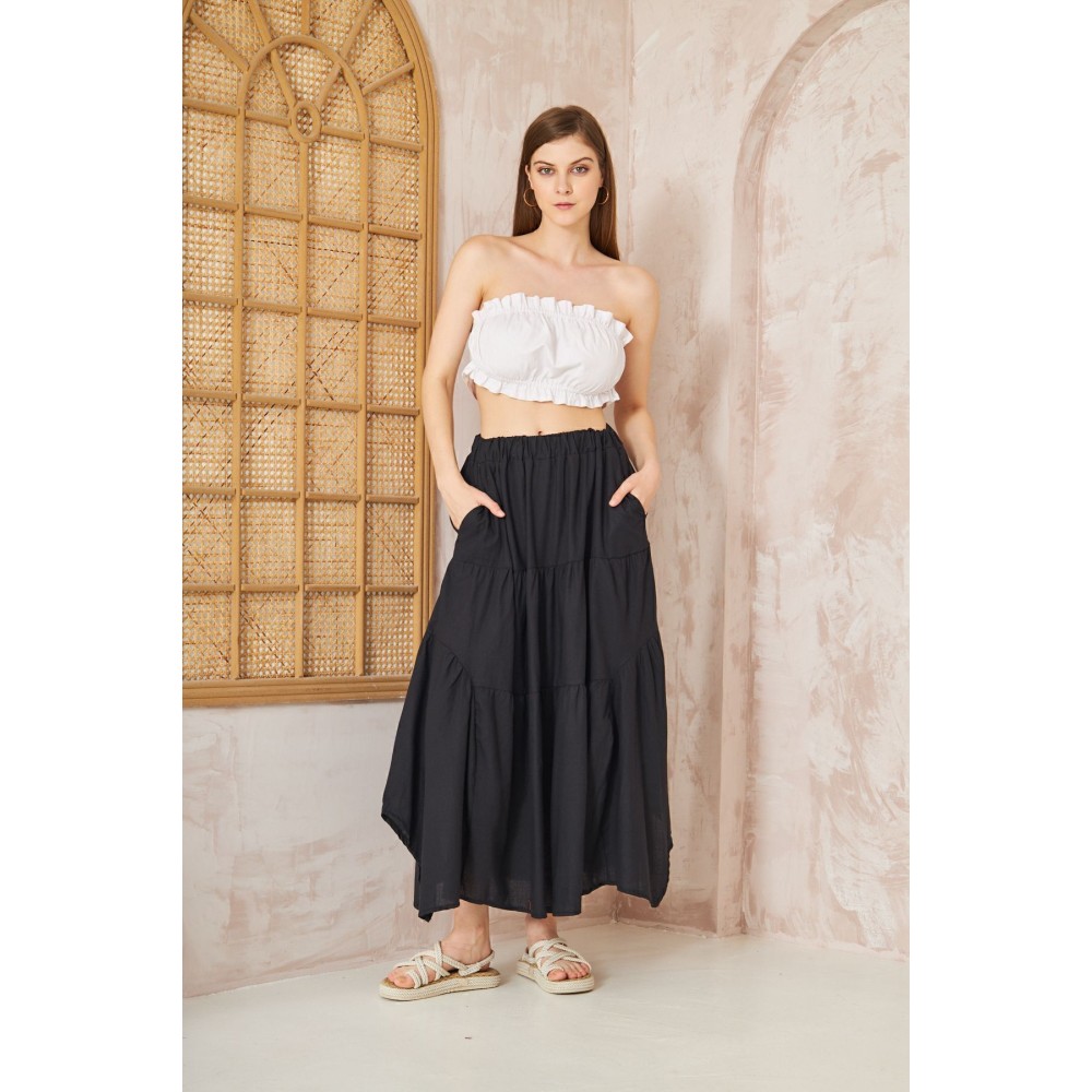 Pasaklı Giyim Pasaklı Giyim Kadın Asimetrik 3 Kat Etek Siyah - Premium Kadın Giyim