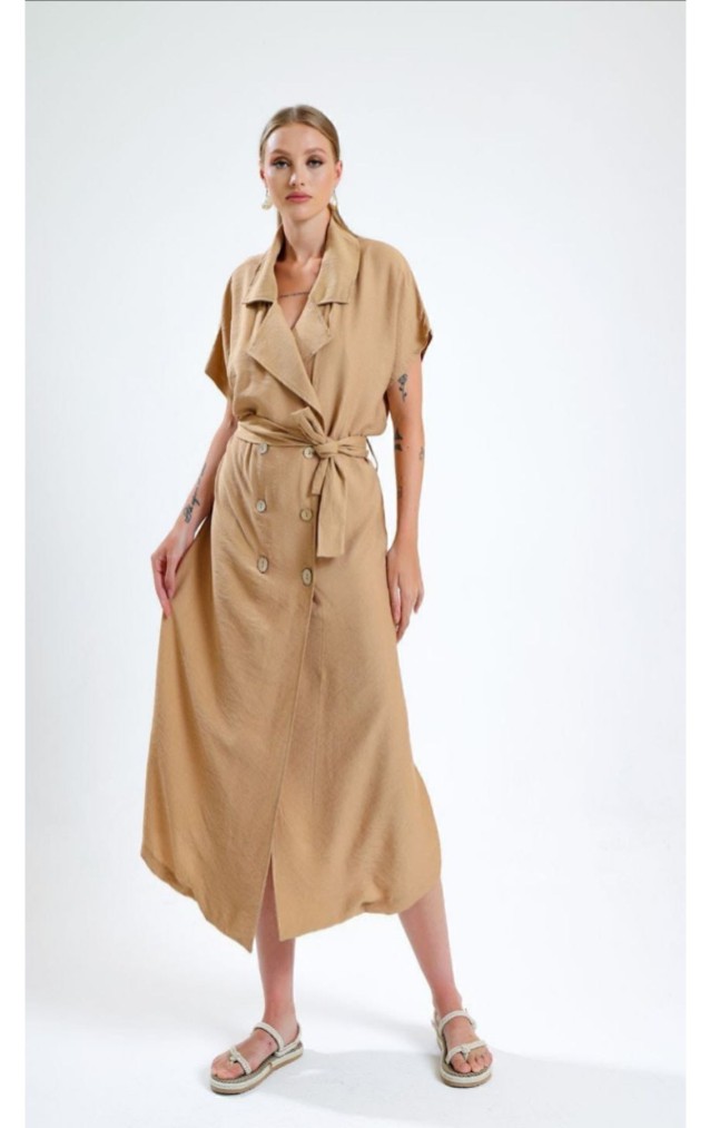 Pasaklı Giyim Kadın Keten Ceket Elbise 3162451 Bej