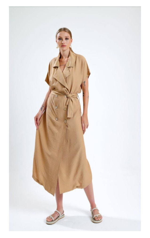 Pasaklı Giyim Kadın Keten Ceket Elbise 3162451 Bej