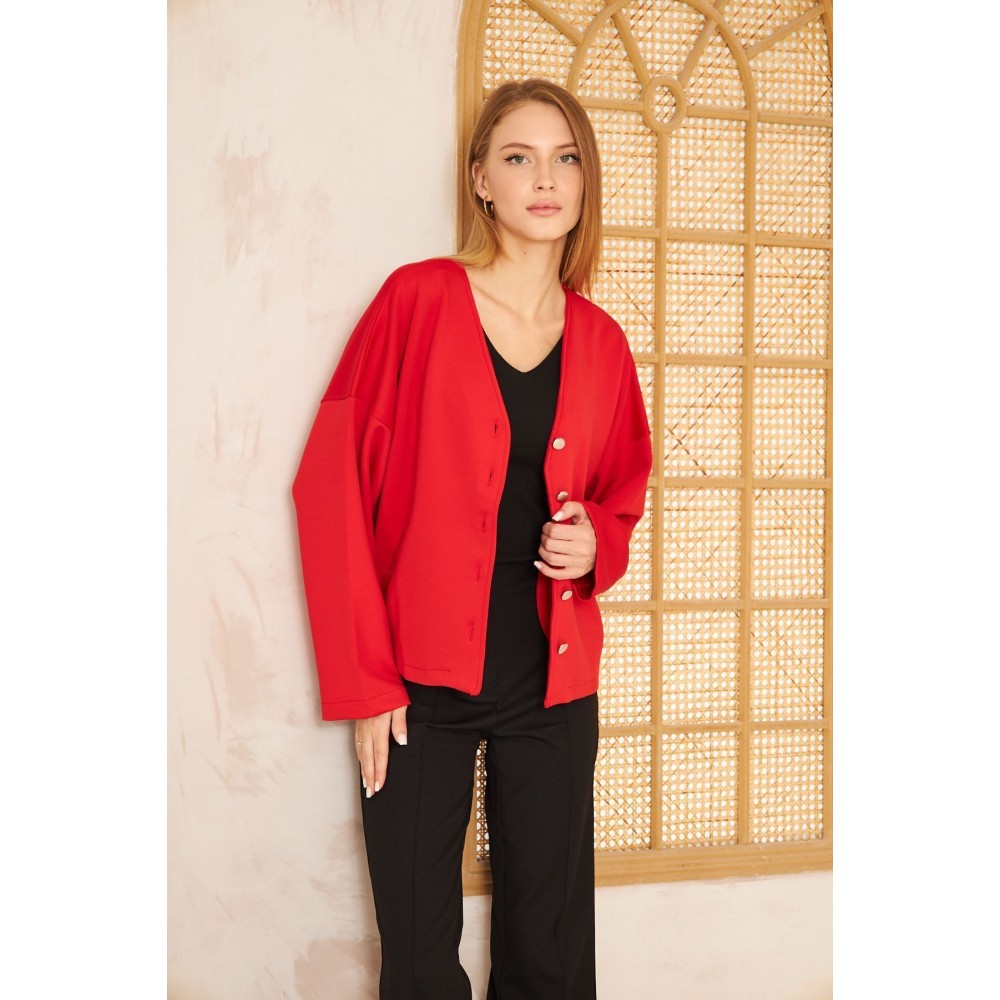 Pasaklı Giyim Pasaklı Giyim Kadın Scuba Hırka Kırmızı - Premium Kadın Giyim