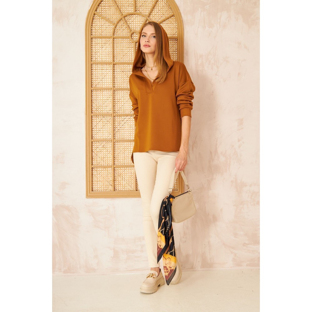 Pasaklı Giyim Pasaklı Giyim Kadın Kapüşonlu Sweatshirt Kahverengi - Premium Kadın Giyim