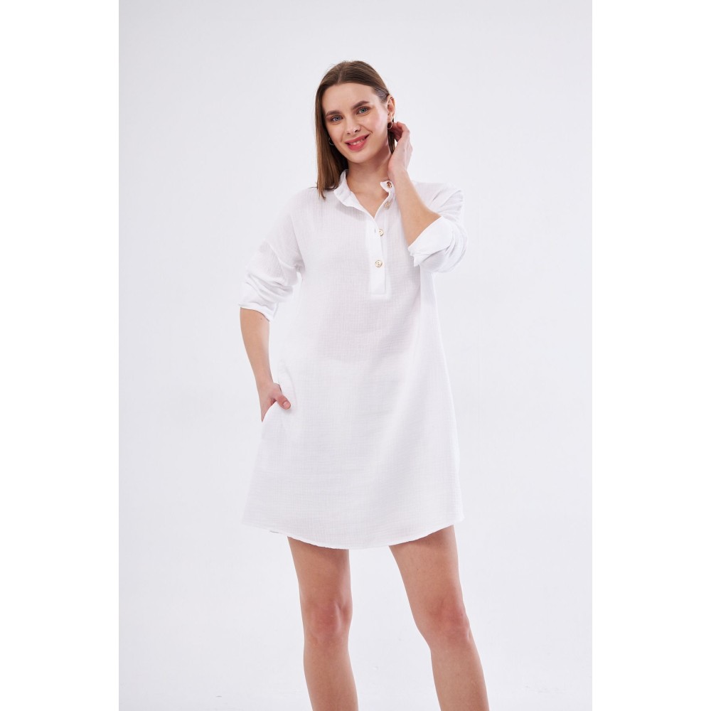 Pasaklı Giyim Pasaklı Giyim Kadın Müslin Tunik Gömlek Beyaz - Premium Kadın Giyim