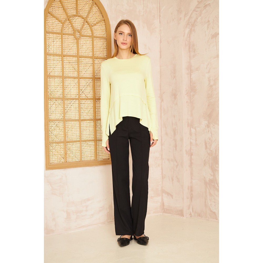 Pasaklı Giyim Pasaklı Giyim Kadın Parmak Geçirmeli Yoga Bluz Sarı - Premium Kadın Giyim