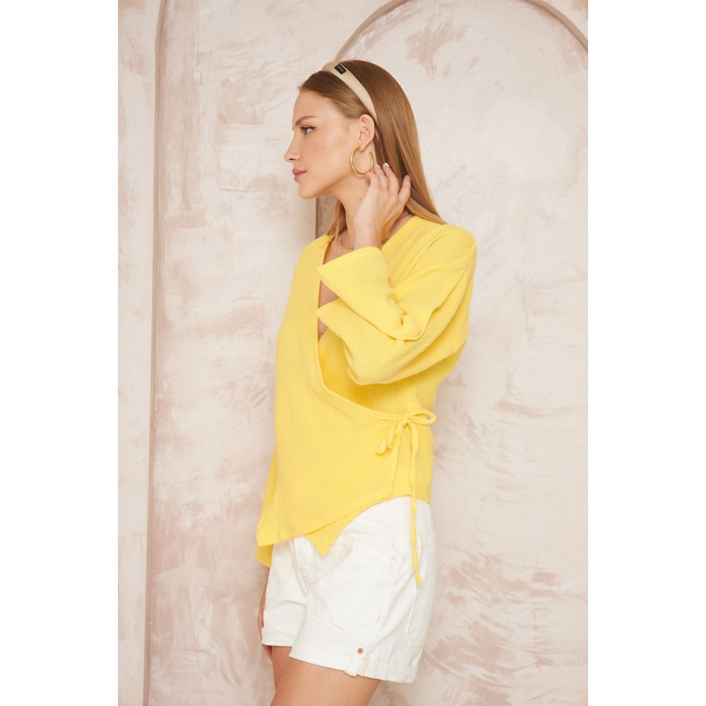 Pasaklı Giyim Pasaklı giyim Kadın %100 Pamuk Bağcıklı Bluz Sarı - Premium Kadın Giyim