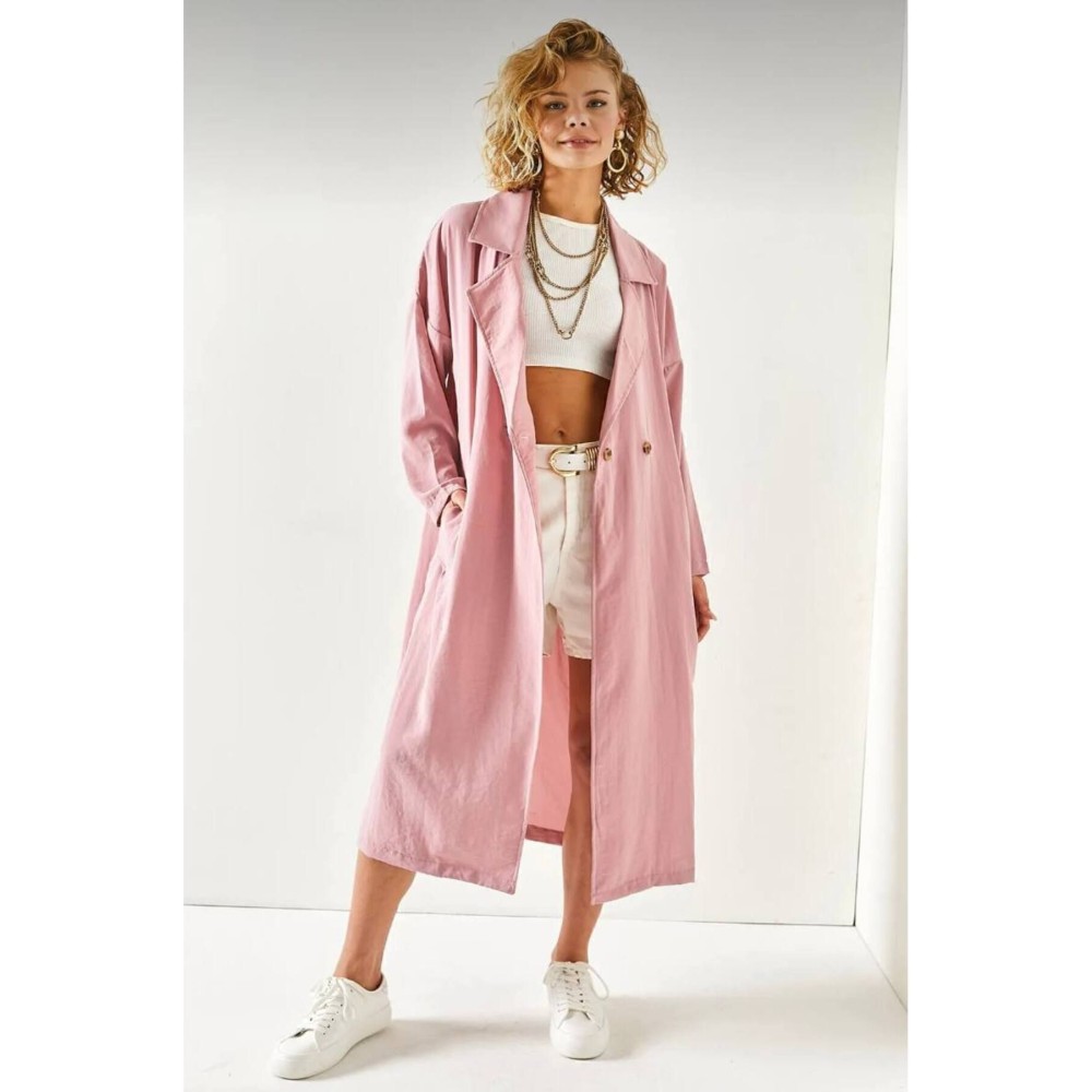 Pasaklı Giyim Pasaklı Giyim Kadın Ekstra Oversize Trençkot Pembe - Premium Kadın Giyim