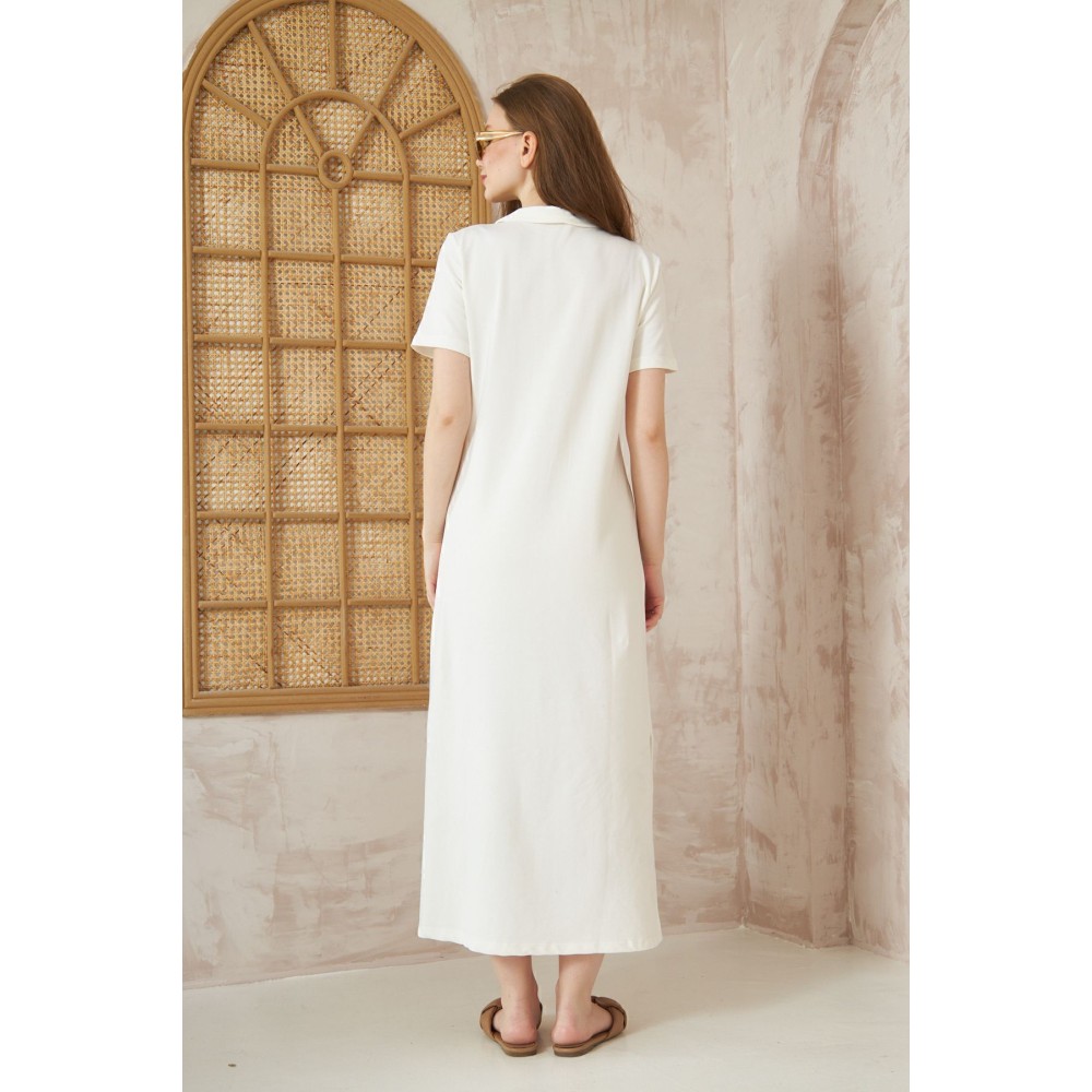 Pasaklı Giyim Pasaklı Giyim Kadın Polo Yaka Elbise Beyaz - Premium Kadın Giyim