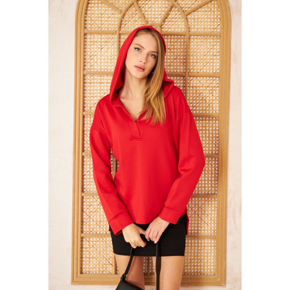 Pasaklı Giyim Pasaklı Giyim Kadın Kapüşonlu Sweatshirt Kırmızı - Premium Kadın Giyim