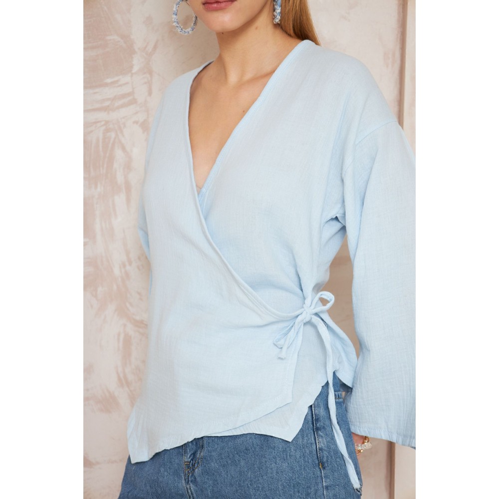 Pasaklı Giyim Pasaklı giyim Kadın %100 Pamuk Bağcıklı Bluz Bebemavi - Premium Kadın Giyim