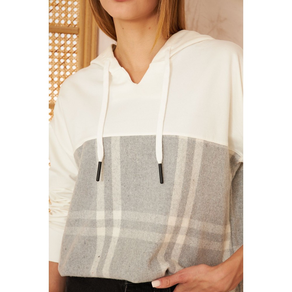 Pasaklı Giyim Pasaklı Giyim Kadın Kapüşonlu Oduncu Sweatshirt Gri Ekose - Premium Kadın Giyim