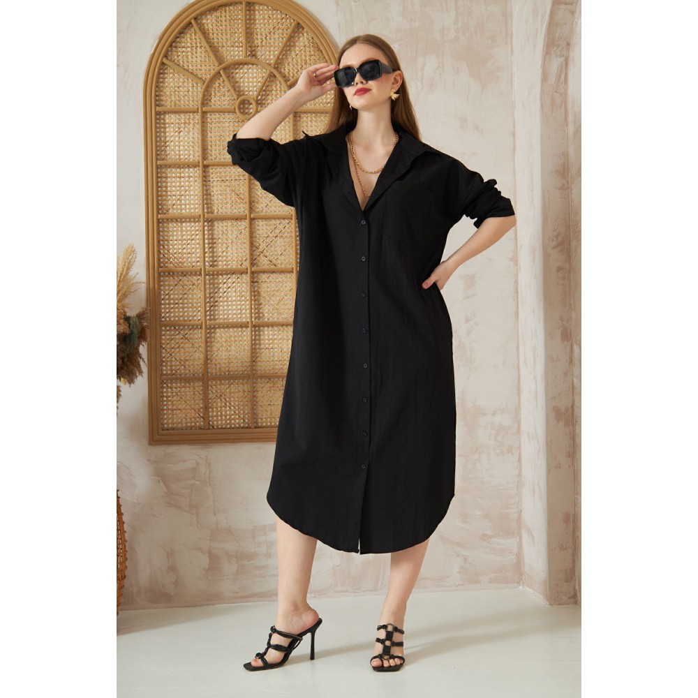 Pasaklı Giyim Pasaklı Giyim Kadın Poplin Oversize Tunik-Gömlek Elbise Siyah - Premium Kadın Giyim