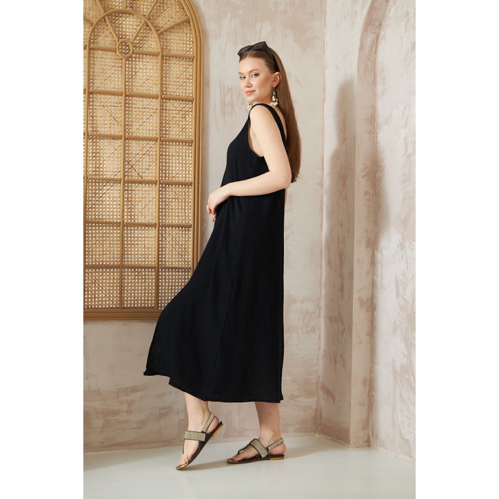 Pasaklı Giyim Pasaklı Giyim Kadın %100 Pamuk Müslin Elbise Siyah - Premium Kadın Giyim