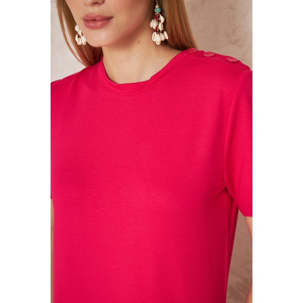 Pasaklı Giyim Pasaklı Giyim Kadın Omzu Düğmeli Fuşya - Premium Kadın Giyim