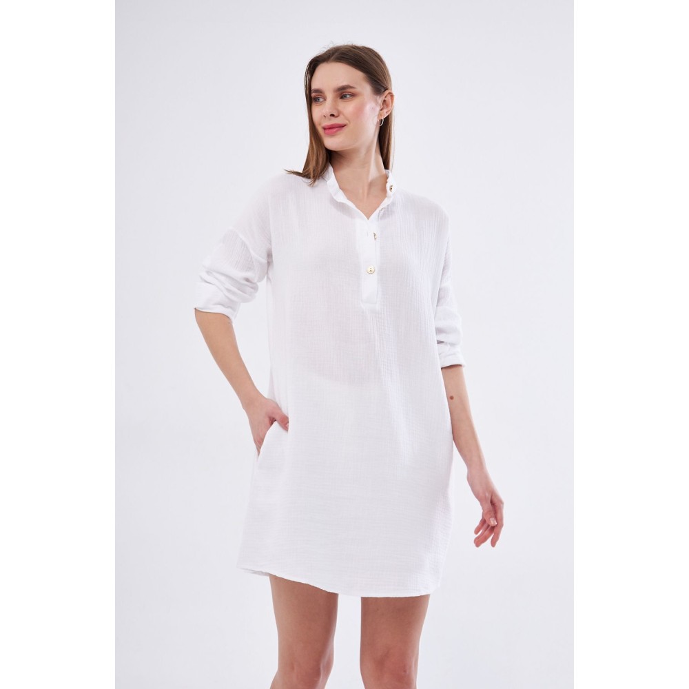 Pasaklı Giyim Pasaklı Giyim Kadın Müslin Tunik Gömlek Beyaz - Premium Kadın Giyim