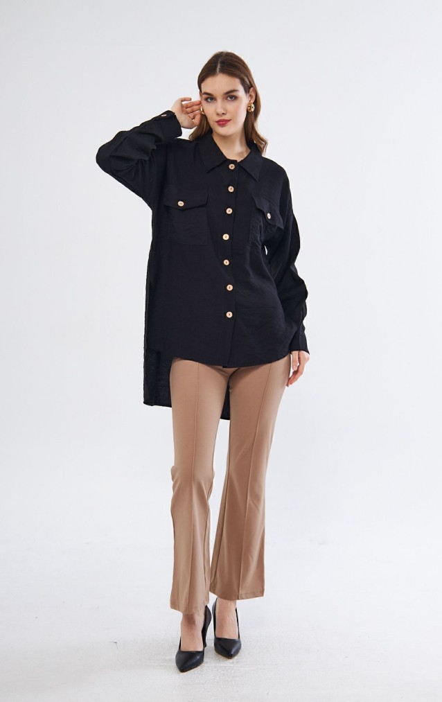 Pasaklı Giyim Kadın Oversize Arkası Uzun Tunik Gömlek 3524352 Siyah