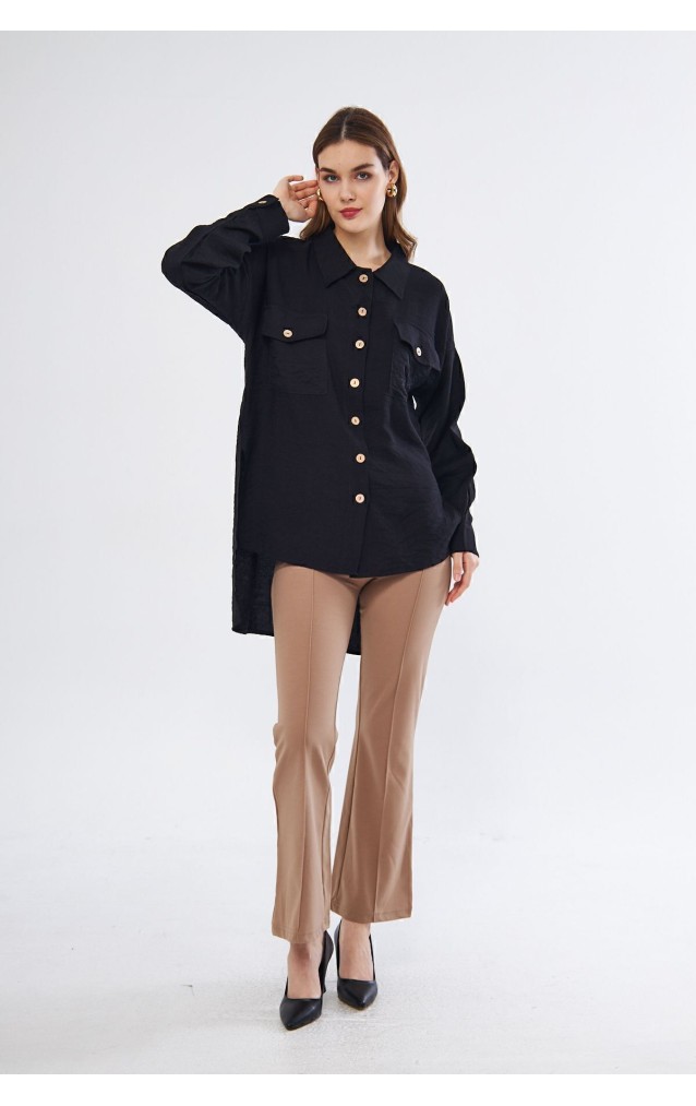 Pasaklı Giyim Kadın Oversize Arkası Uzun Tunik Gömlek 3524352 Siyah