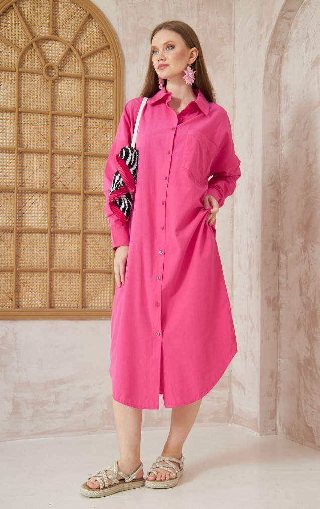 Pasaklı Giyim Kadın Poplin Oversize Tunik-Gömlek Elbise 3555352 Fuşya