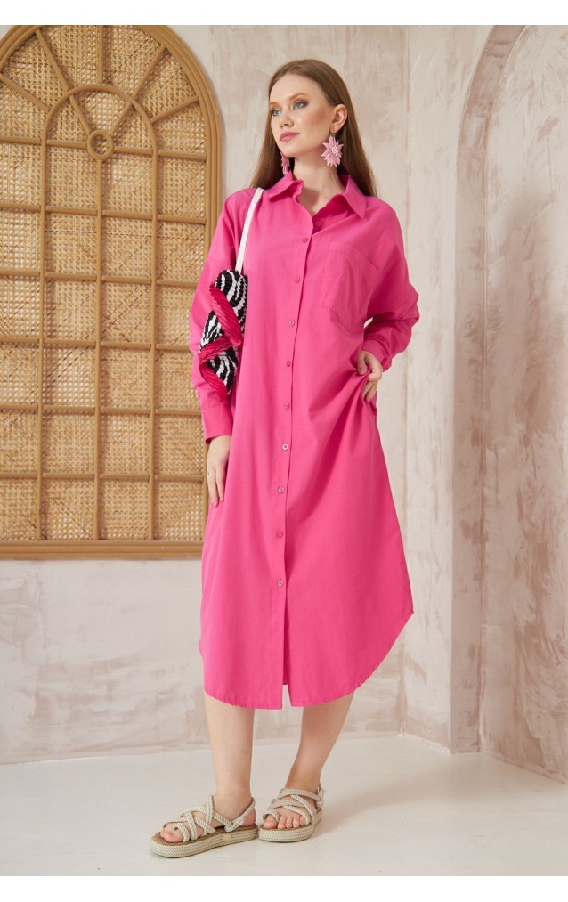 Pasaklı Giyim Kadın Poplin Oversize Tunik-Gömlek Elbise 3555352 Fuşya