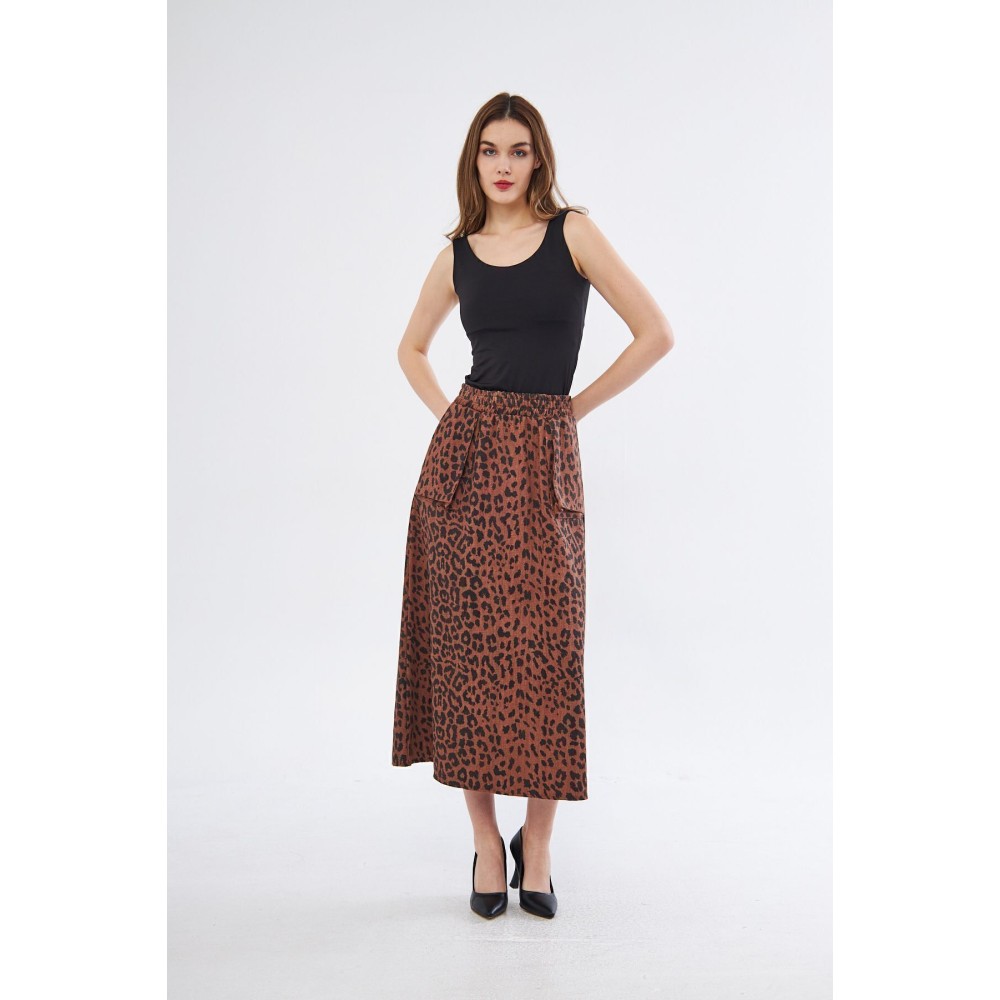 Pasaklı Giyim Pasaklı Giyim Kadın Kamuflaj Desen Gabardin Etek Leopar - Premium Kadın Giyim