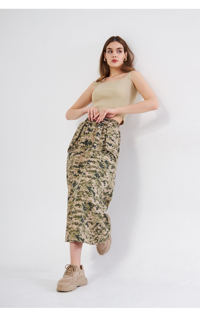 Pasaklı Giyim Kadın Kamuflaj Desen Gabardin Etek  Haki Bej 3553220