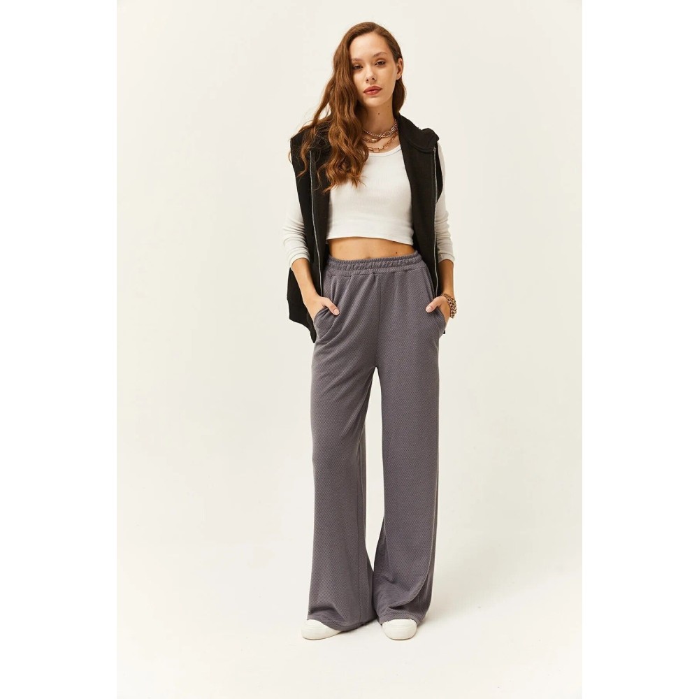 Pasaklı Giyim Pasaklı Giyim Kadın Dokulu Pantolon Gri - Premium Kadın Giyim