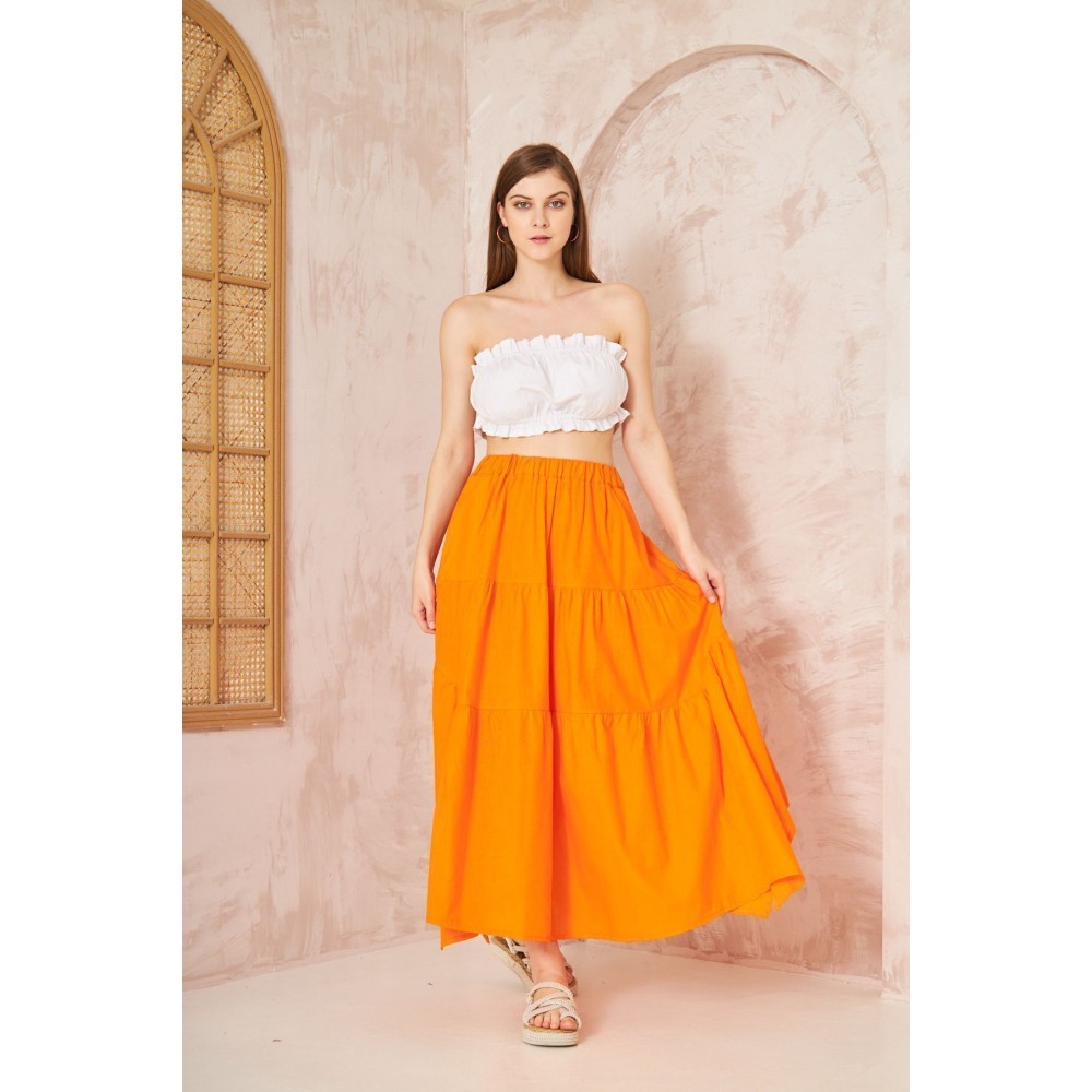 Pasaklı Giyim Pasaklı Giyim Kadın Asimetrik 3 Kat Etek Turuncu - Premium Kadın Giyim