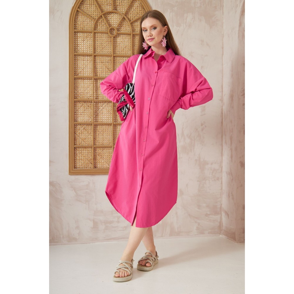 Pasaklı Giyim Pasaklı Giyim Kadın Poplin Oversize Tunik-Gömlek Elbise Fuşya - Premium Kadın Giyim