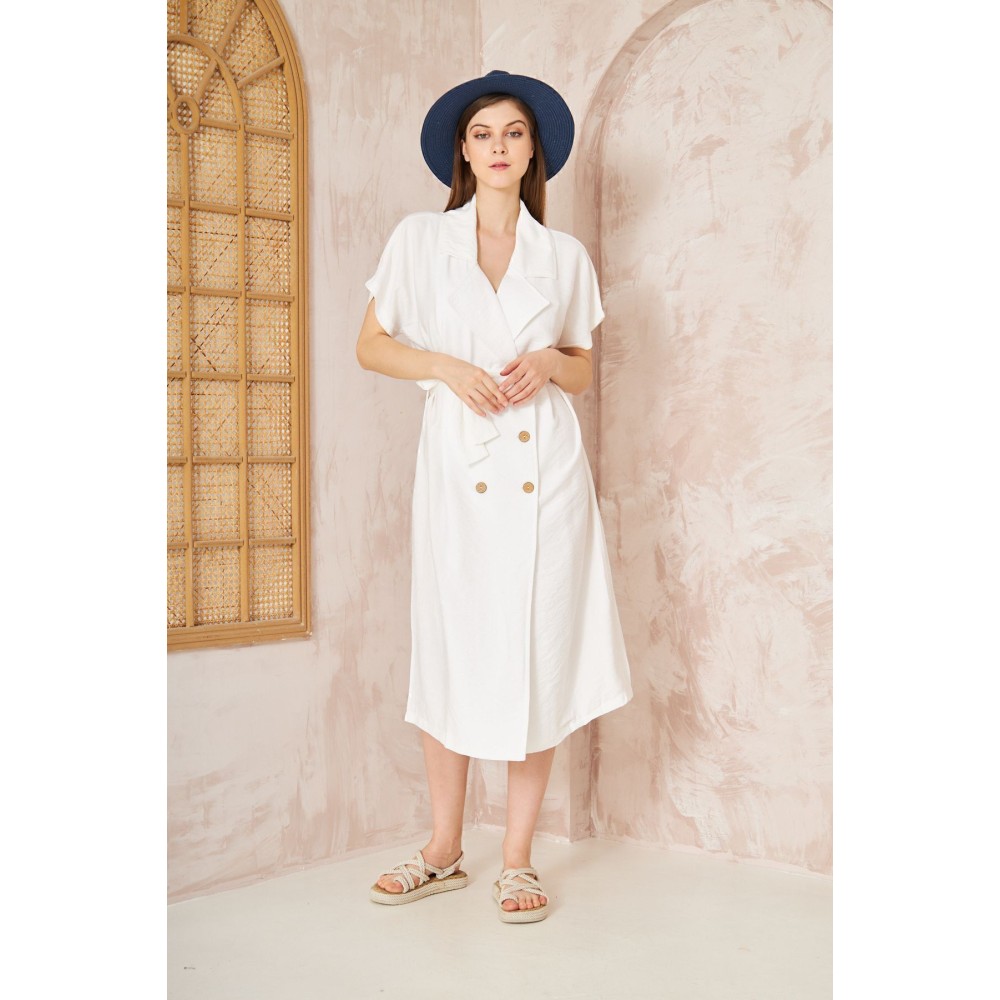 Pasaklı Giyim Pasaklı Giyim Kadın Keten Ceket Elbise Beyaz - Premium Kadın Giyim