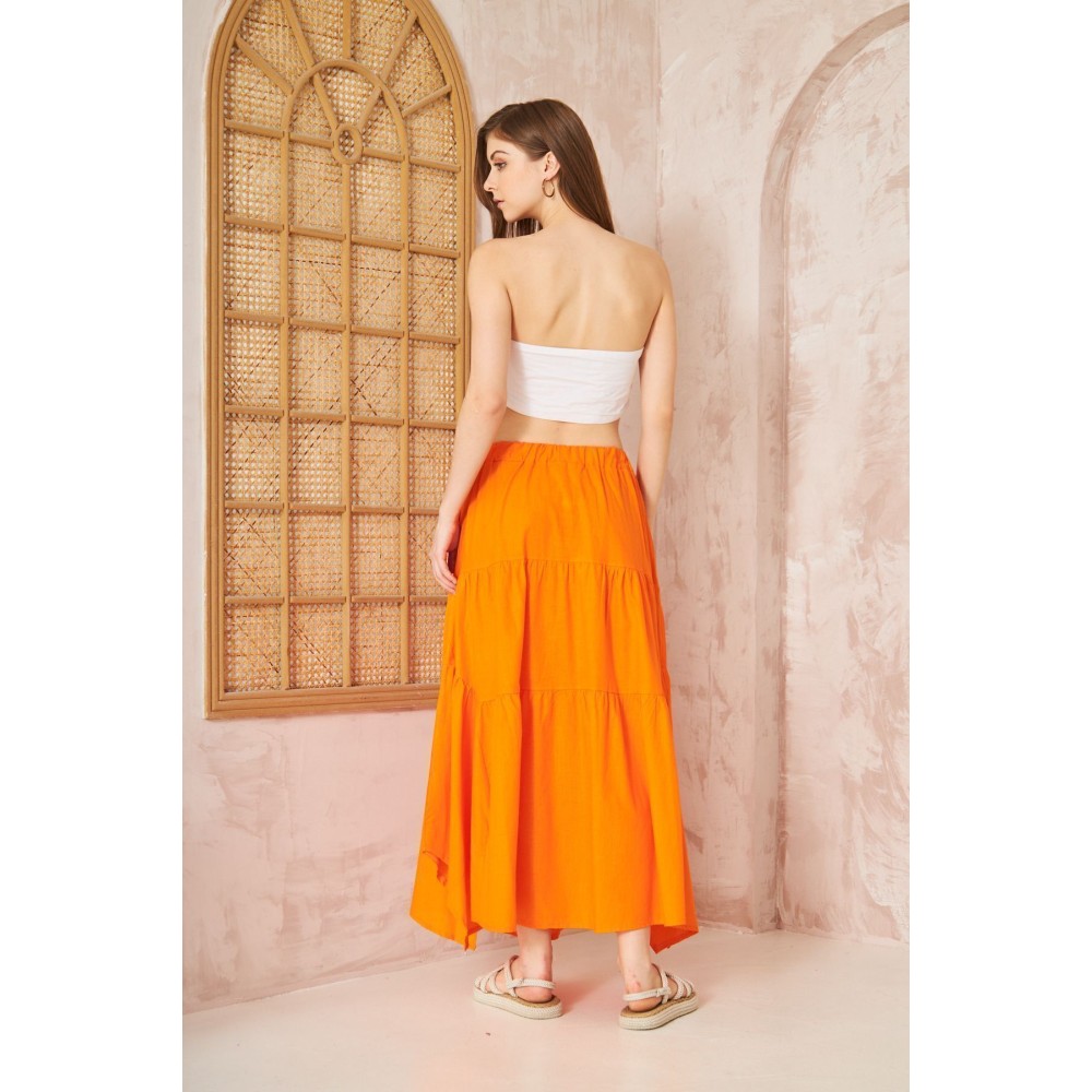Pasaklı Giyim Pasaklı Giyim Kadın Asimetrik 3 Kat Etek Turuncu - Premium Kadın Giyim