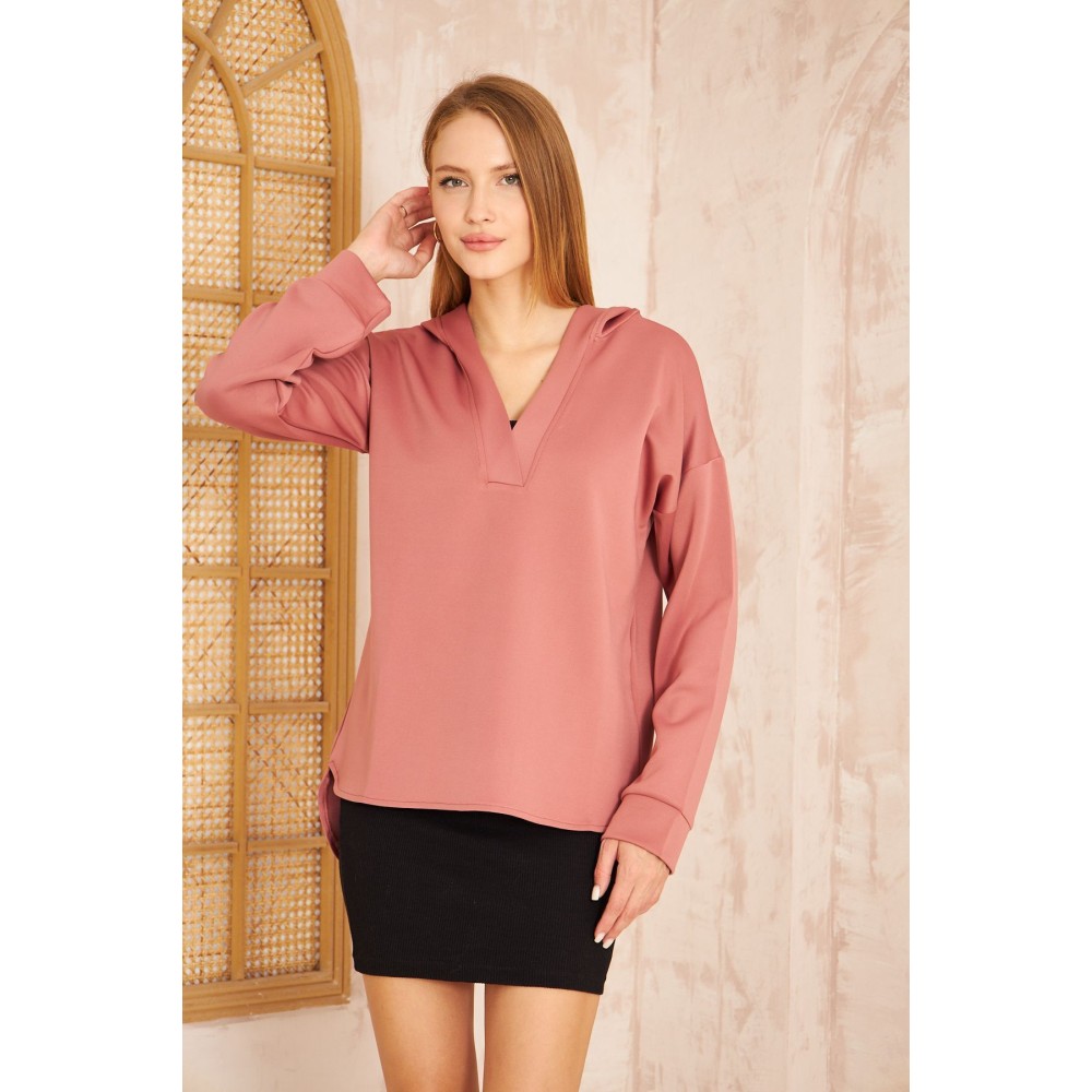 Pasaklı Giyim Pasaklı Giyim Kadın Kapüşonlu Sweatshirt Gülkurusu - Premium Kadın Giyim