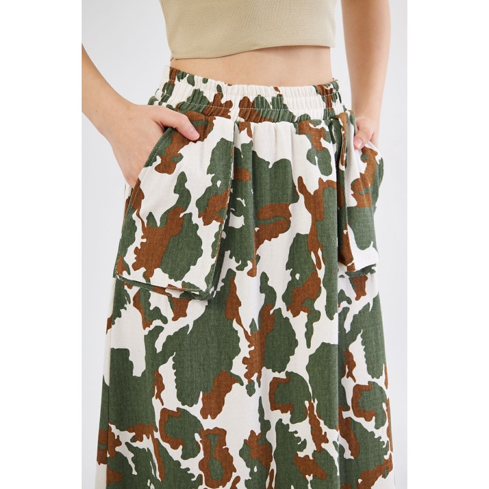 Pasaklı Giyim Pasaklı Giyim Kadın Kamuflaj Desen Gabardin Etek Haki - Premium Kadın Giyim