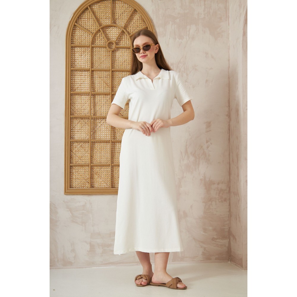 Pasaklı Giyim Pasaklı Giyim Kadın Polo Yaka Elbise Beyaz - Premium Kadın Giyim