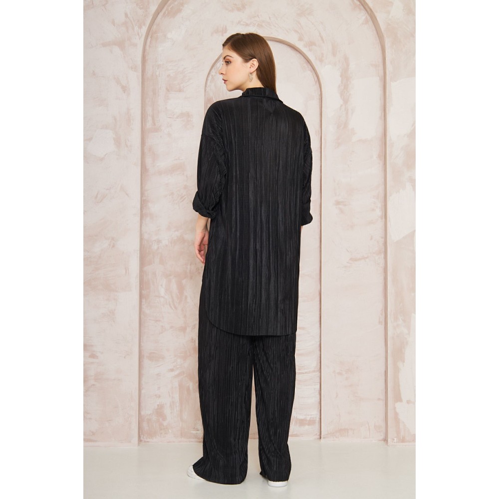Pasaklı Giyim Pasaklı Giyim kadın Piliseli Bürümcük Pantolon Tunik Alt Üst Takım Siyah - Premium Kadın Giyim