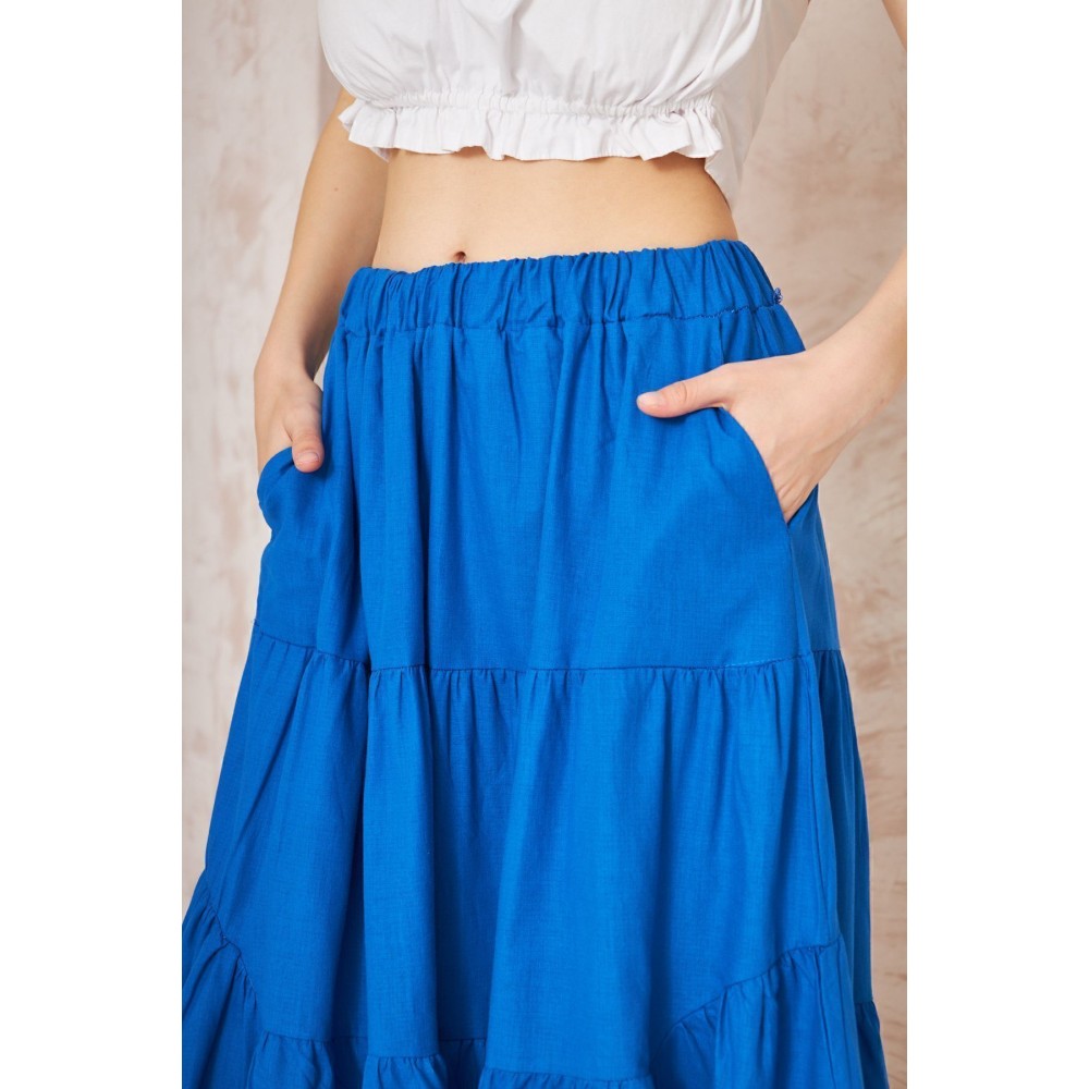 Pasaklı Giyim Pasaklı Giyim Kadın Asimetrik 3 Kat Etek Saks - Premium Kadın Giyim