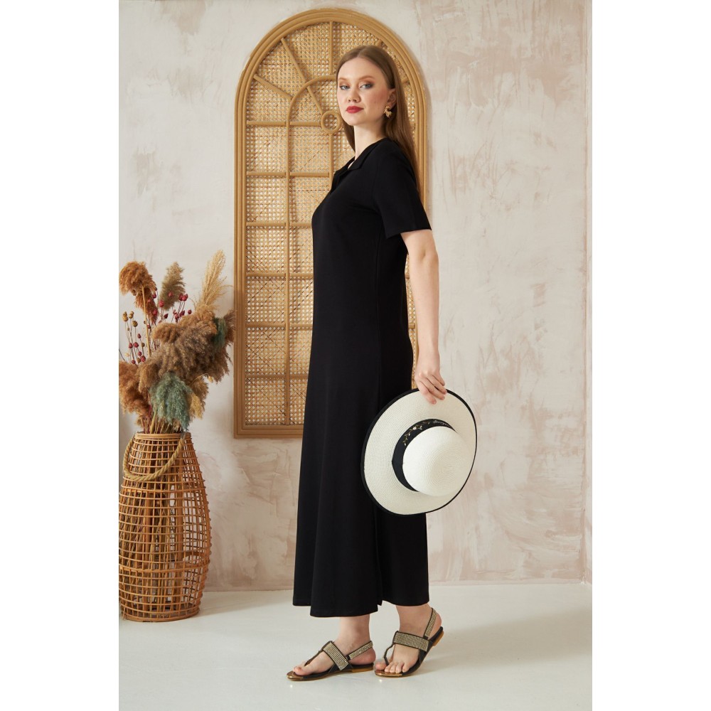 Pasaklı Giyim Pasaklı Giyim Kadın Polo Yaka Elbise Siyah - Premium Kadın Giyim