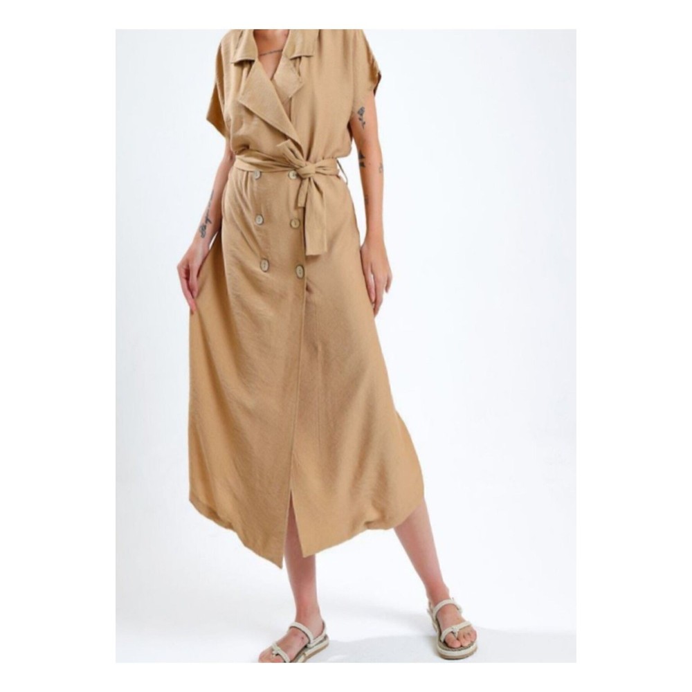 Pasaklı Giyim Pasaklı Giyim Kadın Keten Ceket Elbise Bej - Premium Kadın Giyim