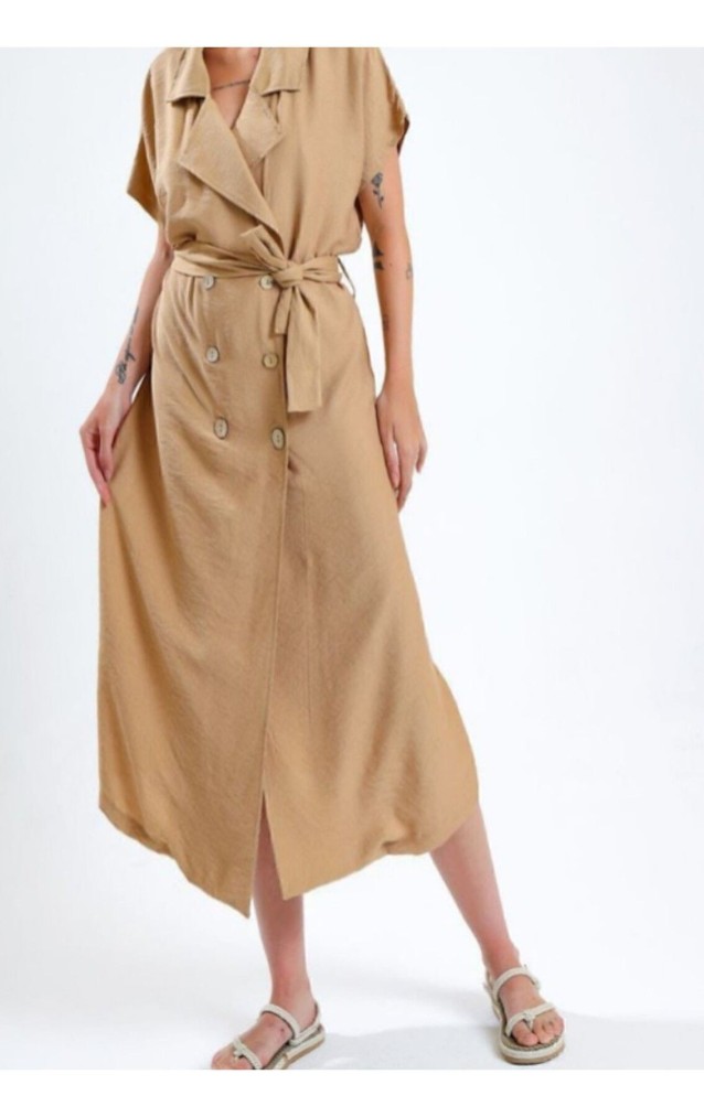 Pasaklı Giyim Kadın Keten Ceket Elbise 3162451 Bej